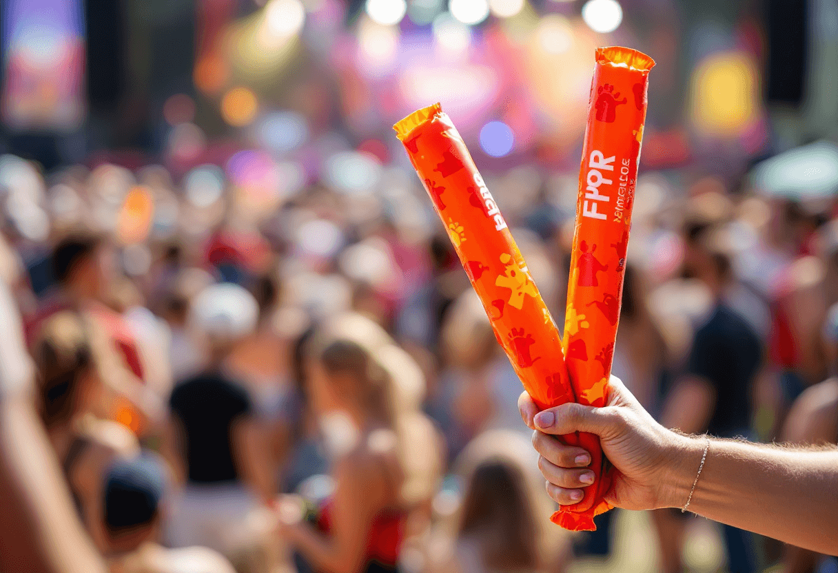 distribution de tap taps gonflables souples lors d’un festival